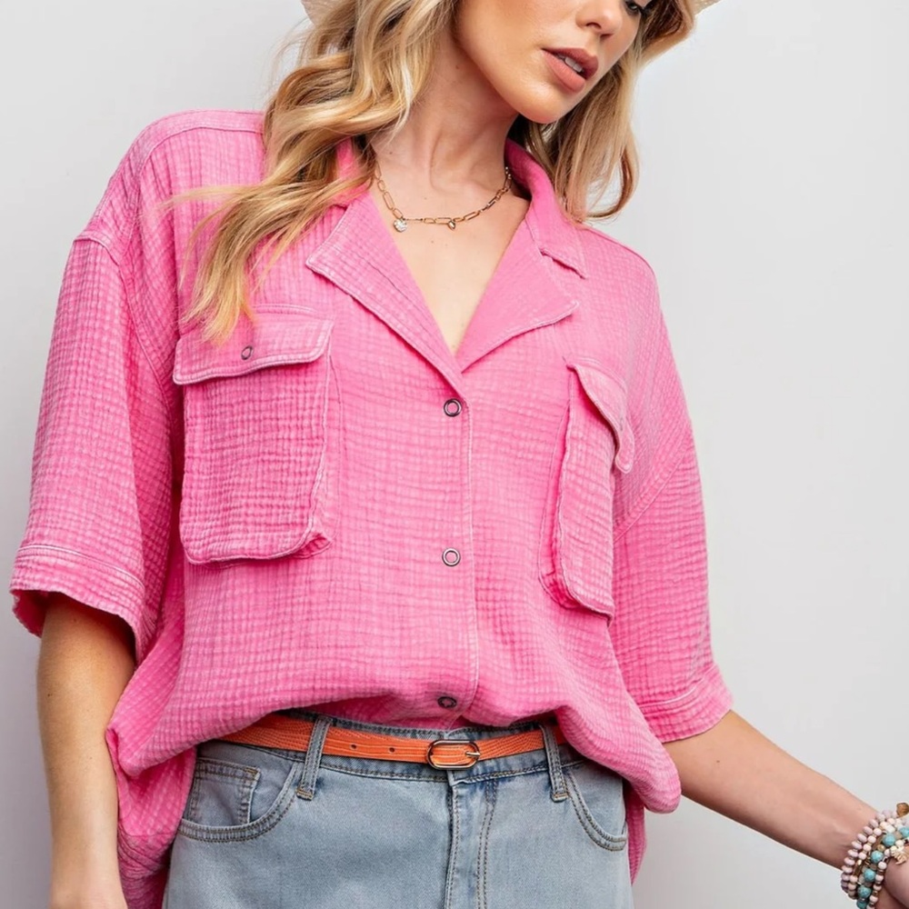 Easel oversized Pink cotton gauze Top